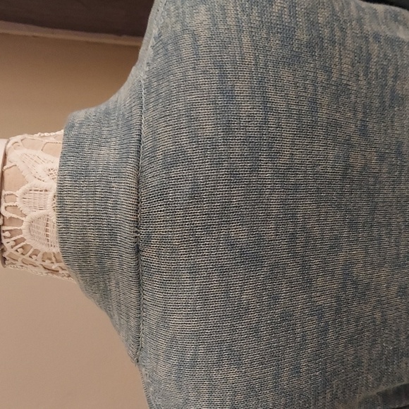 TALBOTS PETITE LP Heather Blue/Green Open Front LS Longline Knit Cardigan - Picture 7 of 10